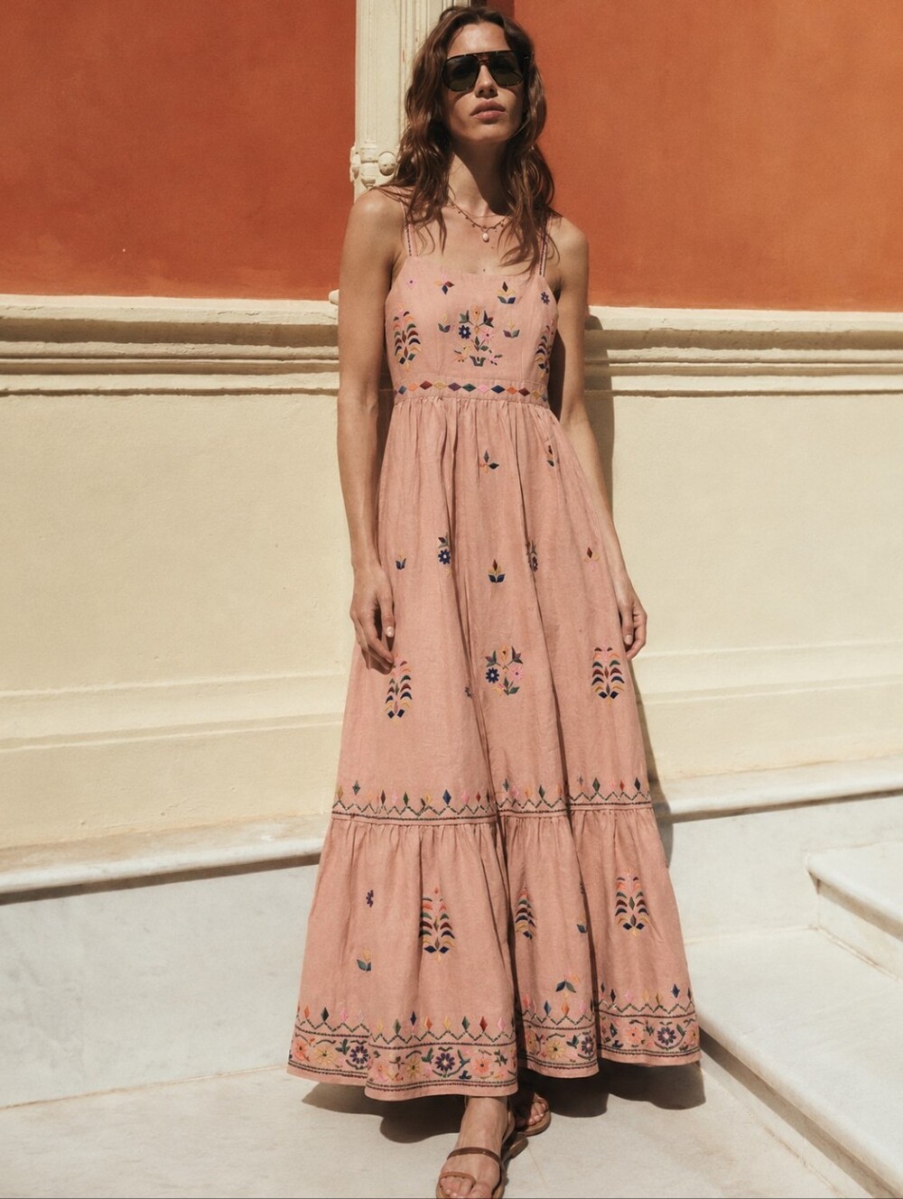 Anthropologie Payal Pratap Amber Linen Embroidered Maxi Dress